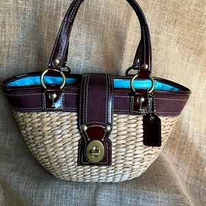 Coach straw and leather handbag